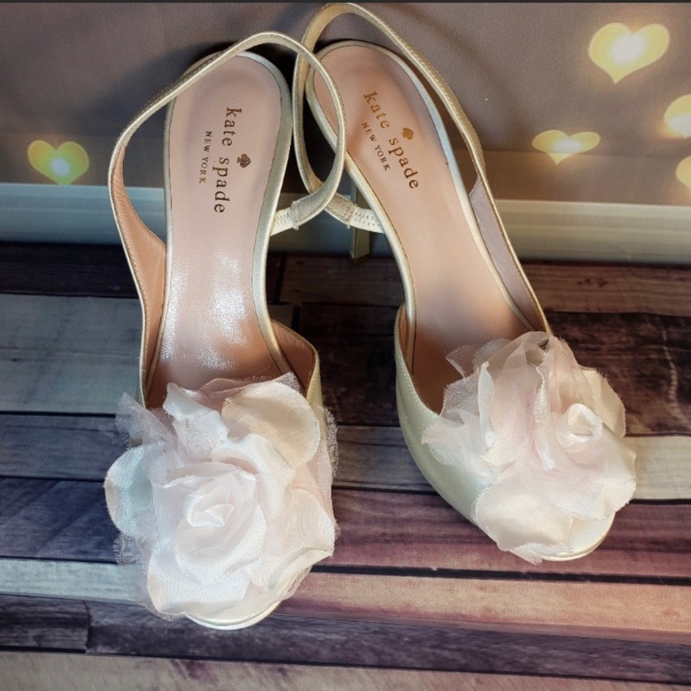KATE SPADE slingback open toe floral satin heels